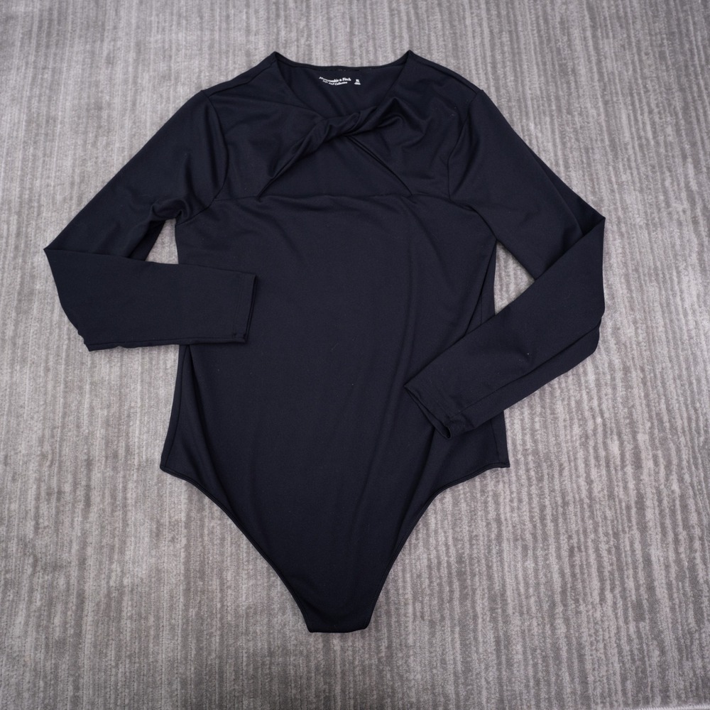 Abercrombie & Fitch Bodysuit Women XL Black Excellent Twist Front Cutout LS